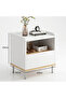 Modern Scandinavian Bedside Table with Open Shelf & Drawer | White Nightstand with Oak Accent & Metal Legs - 7