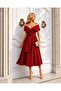 Self-Belted Pleated Mid-Length Claret Red Dress 581680