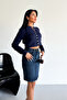 Women's Dark Blue Washed Regular Fit High Waist Mid-Length Lycra Denim Jeans Skirt Ali̇ce-4006 - 5