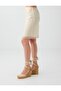 Stone Linen Blended Short Skirt with Lace Detail - 4