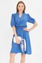 Women's Dark Blue V Neck Elastic Waist Short Sleeve Flared Dress Arm-25Y 001001 - 7