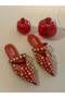 Red Women's Slippers with Gold Drops - Maria - 5