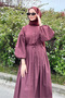 Burgundy Buttoned Waist Drawstring Dress - 5