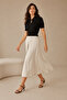 Women's Black Polo Collar Buttoned Short Sleeve Viscose Cotton Knitwear Blouse - 2