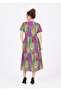 Women's Patterned V-Neck Buttoned Cotton Viscose Midi Dress - 4