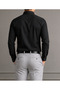 Men's Black Slim Fit Slim Fit Straight Hard Collar Long Sleeve Shirt - 2