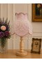 French Lace Powder Pink Velvet Headboard Classic Lampshade with Natural Wooden Legs - 5