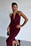 Metal Accessory Detailed Open Back Slit Maxi Length Women's Evening Dress - 5