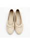 Women's Beige Faux Leather Textured Knitted Patterned Bowknot Ballerinas