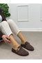 Brown Nubuck (Freya) Knitted Detail Gold Accessory Women's Slippers - 2