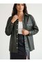 Women's Green Oversized Fleece-Lined Faux Leather Shirt Jacket – Metal Snaps, All Seasons - 3