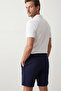 Cotton Men's Navy Blue Casual Shorts Side Pocket Lace-Up Regular Fit Pipe Leg Daily Bermuda 2 Thread - 5