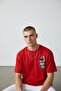 Unisex Red Oversize New Moment Printed Wide Fit Casual T-Shirt - 3