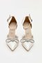 Women's Stone Detailed Bowknot Pointed Toe Thin Heeled Evening Dress Shoes White Mother-Of-Pearl - 7