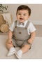 Teddy Pocket Detailed Baby Boy Bow Tie Linen Salopet Set