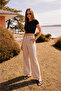 Women's Relaxed Fit Pants with Side Pockets, Zipper and Agraf Closure, Stone Color - 2