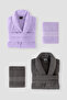 4 Piece Bathrobe Set 100% Cotton Certified, Dowry Family Bathrobe Set Anthracite - Lilac - 7