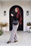 Double Fabric Waist Belted Wide Leg Trousers -Grey - 4