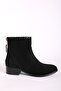 Women's Genuine Leather Back Zipper Thick Heeled Boots Suede Black