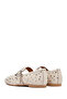 Women's Beige Buckle-Stoned Leather Ballerinas 26Pfd270118 - 8