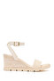 Women's Leather Ankle Buckle Wedge Heeled Straw Sandals 26Sfe4814M7