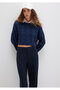 Crew Neck Navy Blue Sweater Crop / Short Cut 1710477-82454 - 3