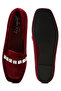 Women Velvet Diamante Strap Loafers in Dark Red - 5