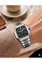Men's Silver Metal Cord Square Case Black Dial Functional Wristwatch 2 Years Warranty