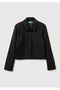 Women's Black Wool Blend Short Jacket with Hidden Buttons and Patch Pockets - 2