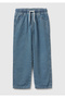 Boy's blue denim pants with drawstring waist and cuffed hems