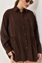 Brown oversized ruffle hem button-down soft-touch tunic shirt - 4