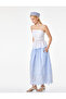 Cotton Tie-Waist Lace Embroidered Striped Flared Skirt - 2