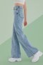 Loose Light Blue Acid Snow Wash Super High Waist Wide Leg Comfort Lycra Palazzo Jeans - 5