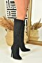 Black Suede Thin Heeled Pointed Toe Women's Boots N372530102 - 2