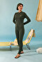 Jumpsuit Swimsuit Khaki with Stitching Detail - 5