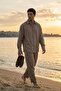 Noda 100% Cotton Oversize Men's Beige Modal Double Suit Shirt and Pants - 3