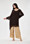 Brown Italian Bat Sleeve Lined Long Silk Tunic Blouse 40 - 46 Size - 2