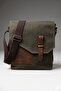 Genuine Leather 4035 Teos Water Resistant Khaki Green Postman Shoulder Waxed Canvas Laptop School Briefcase