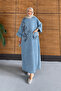 Women's Beaded and Embroidered Bat Sleeve Denim Dress - 4