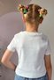 Girl's Crop T-Shirt with Stone Bow Print, Ages 7-12, Ecru - 2