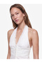 Cotton Halter Neck Lace Detailed Buttoned Sleeveless Crop Blouse - 3