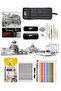 Sketchbook A5 120 gr 50 yp Adel Graduated Pen Set 8 Pieces Black Rolled Pen Holder 24 Pen Compartments