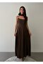 Halter Neck Flared Cut Draped Maxi Dress - Brown - 6