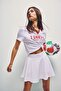 Standard Fit Straight Waist Lightweight Flared Cut White Mini Skirt A2514Ax26Hs - 2