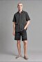 100% Cotton Boxy Fit Printed Gabardine Short Sleeve Anthracite Shirt I3053Ax26Hs - 2