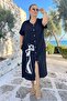 Shirt Collar Double Pocket Front Buttoned Human Figure Printed Plus Size Viscose Dress - 2
