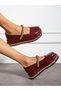 Swiz Burgundy Patent Leather Stone Detail Women's Loafer - 5