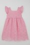 Girl's Dress with Lace Detail and Floral Embroidery, 8-14 Years, Pink - 4
