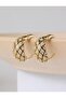 Gold Color Stone Detailed Curved Earrings