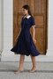 Blue Women's Contrast Collar Zipper Midi Dress Short Sleeve Flared Cut Stylish Dress - 2